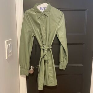 Aritizia Wilfred Caroline Green Faux Leather Shirt Dress